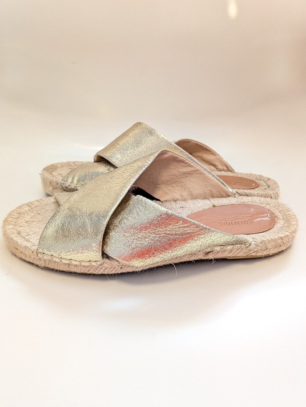 Soludos Gold Cross-Strap Women's Espadrille Slide Sandals